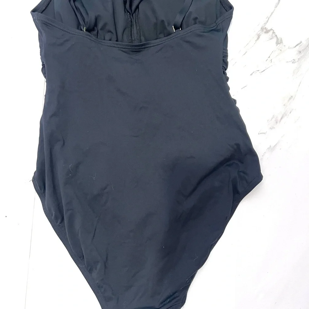DKNY Black Classic One Piece halter‎ swimsuit ruffle front detail 6 - Picture 7 of 9